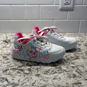Skechers White and Pink Starry Kids Sneakers
